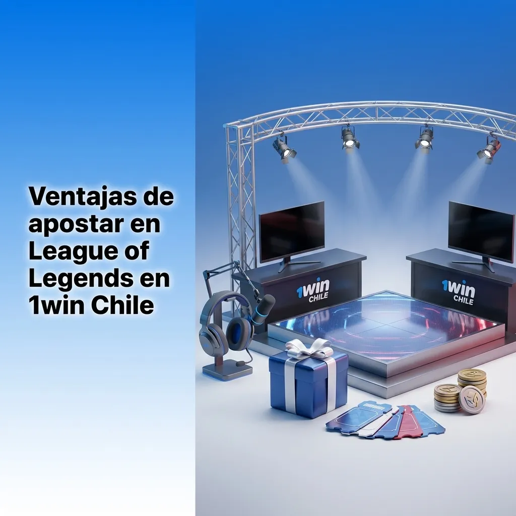 Banner de 1win Chile con temática League of Legends y texto destacando bonos, cuotas altas, app móvil y soporte 24/7.